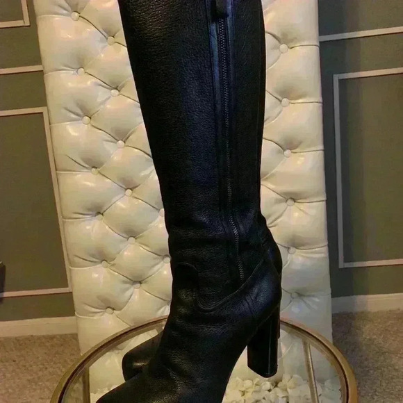 Prada Boot Mid Calf Double (2) Zippers High Heels Size 8 Black Soft Leather. - Picture 4 of 13